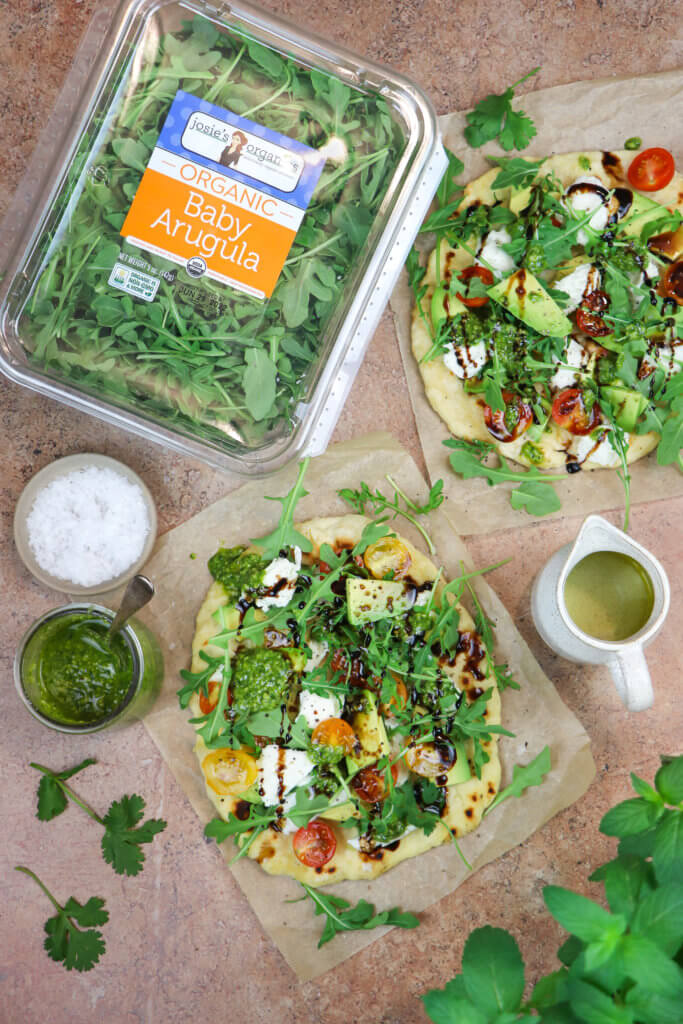 5-Minute Avocado, Burrata & Arugula Flatbread