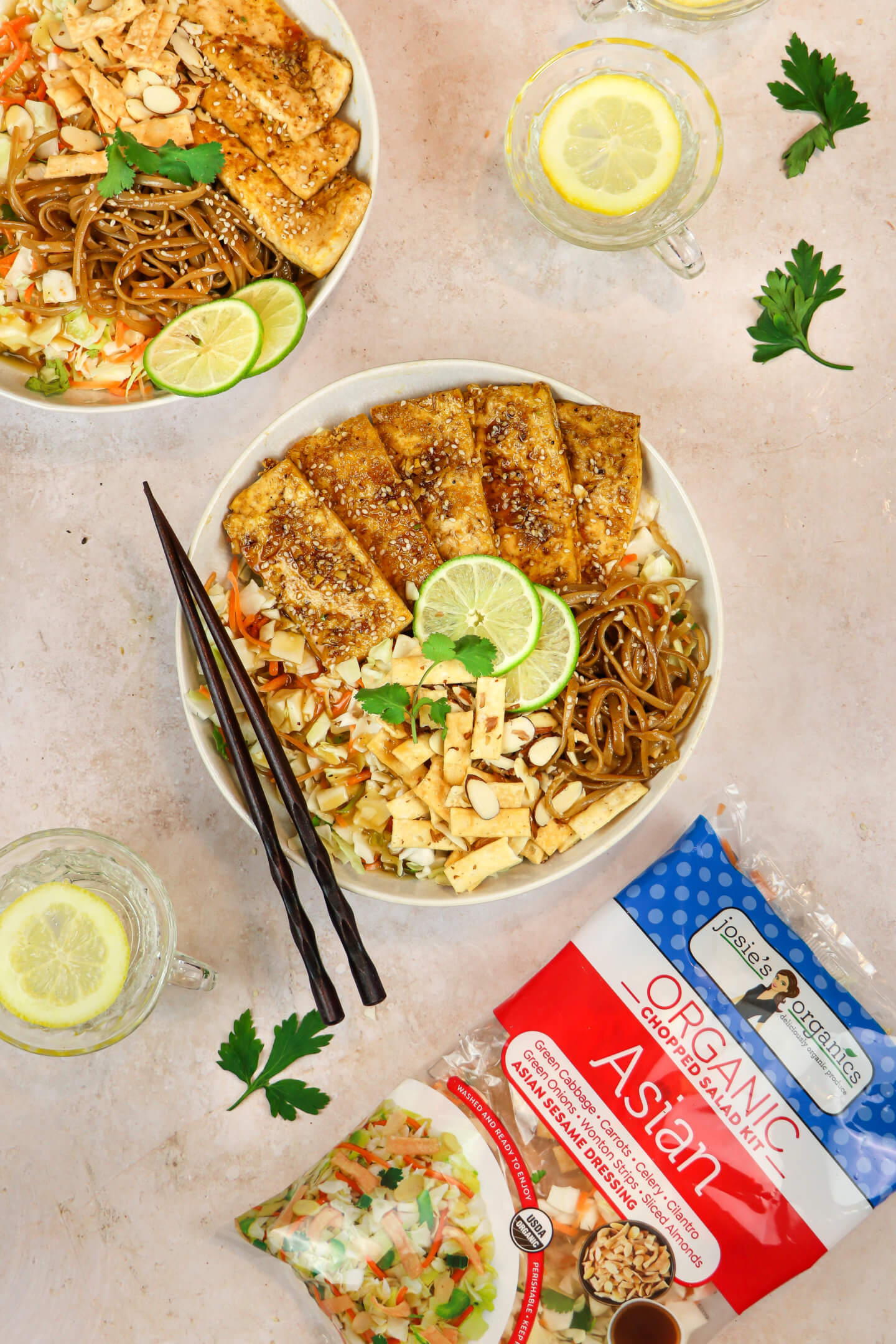 Asian Salad Bowl with Maple-Sesame Tofu & Noodles