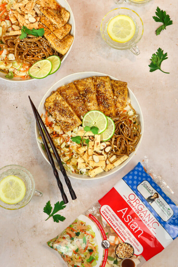 Asian Salad Bowl with Maple-Sesame Tofu & Noodles