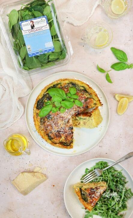 Caramelized Onion, Bacon, & Spinach Quiche with Hash Brown Crust