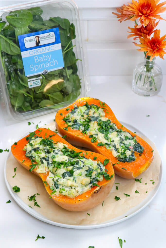 Creamy Spinach & Broccoli Stuffed Butternut Squash