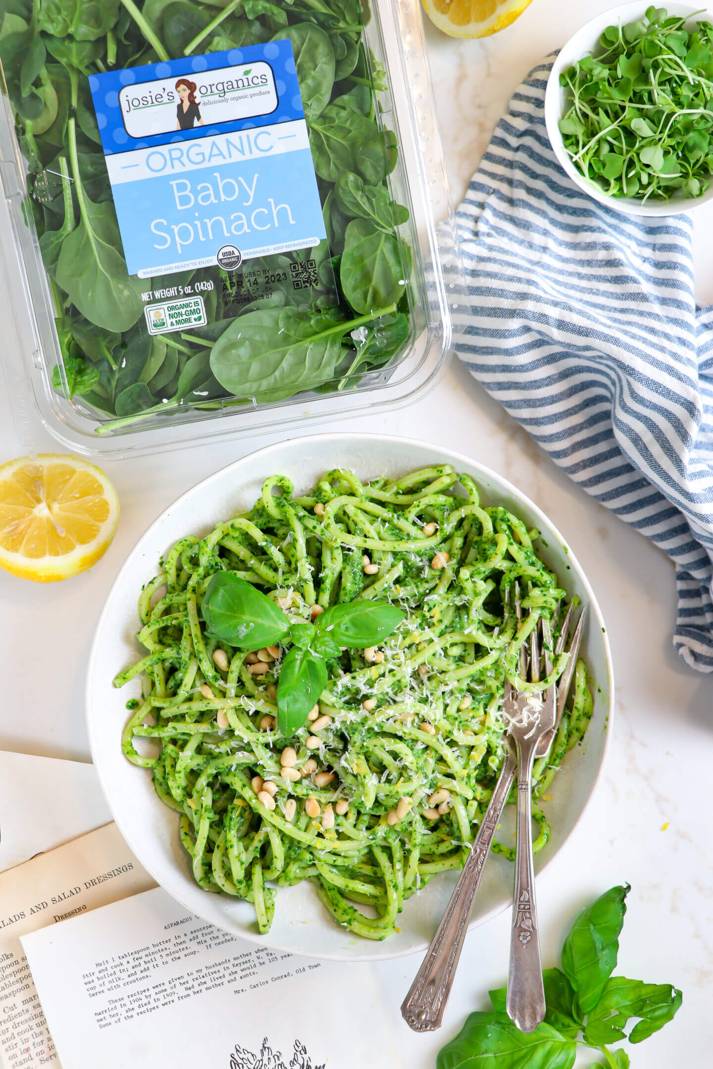 Creamy Spinach Lemon Pesto Pasta