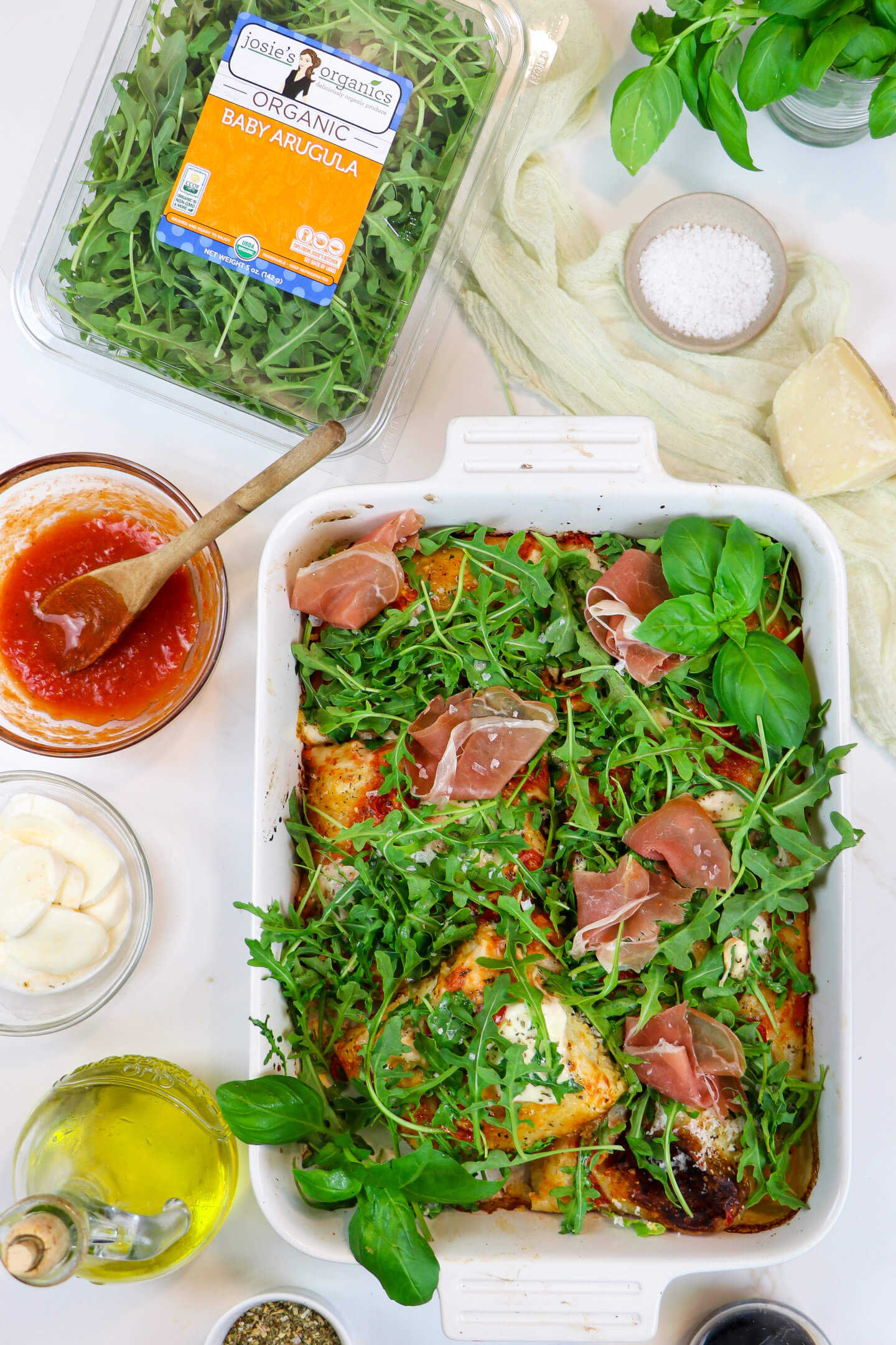 Family-Style, Arugula & Prosciutto Sheet Pan Pizza