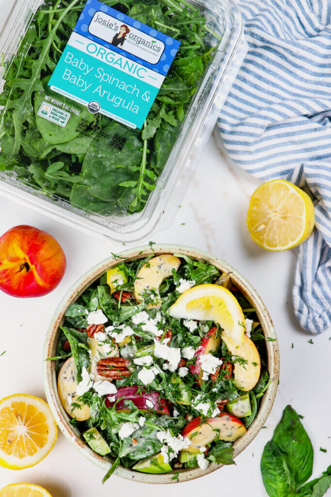 Peach Arugula Salad with Tahini Vinaigrette