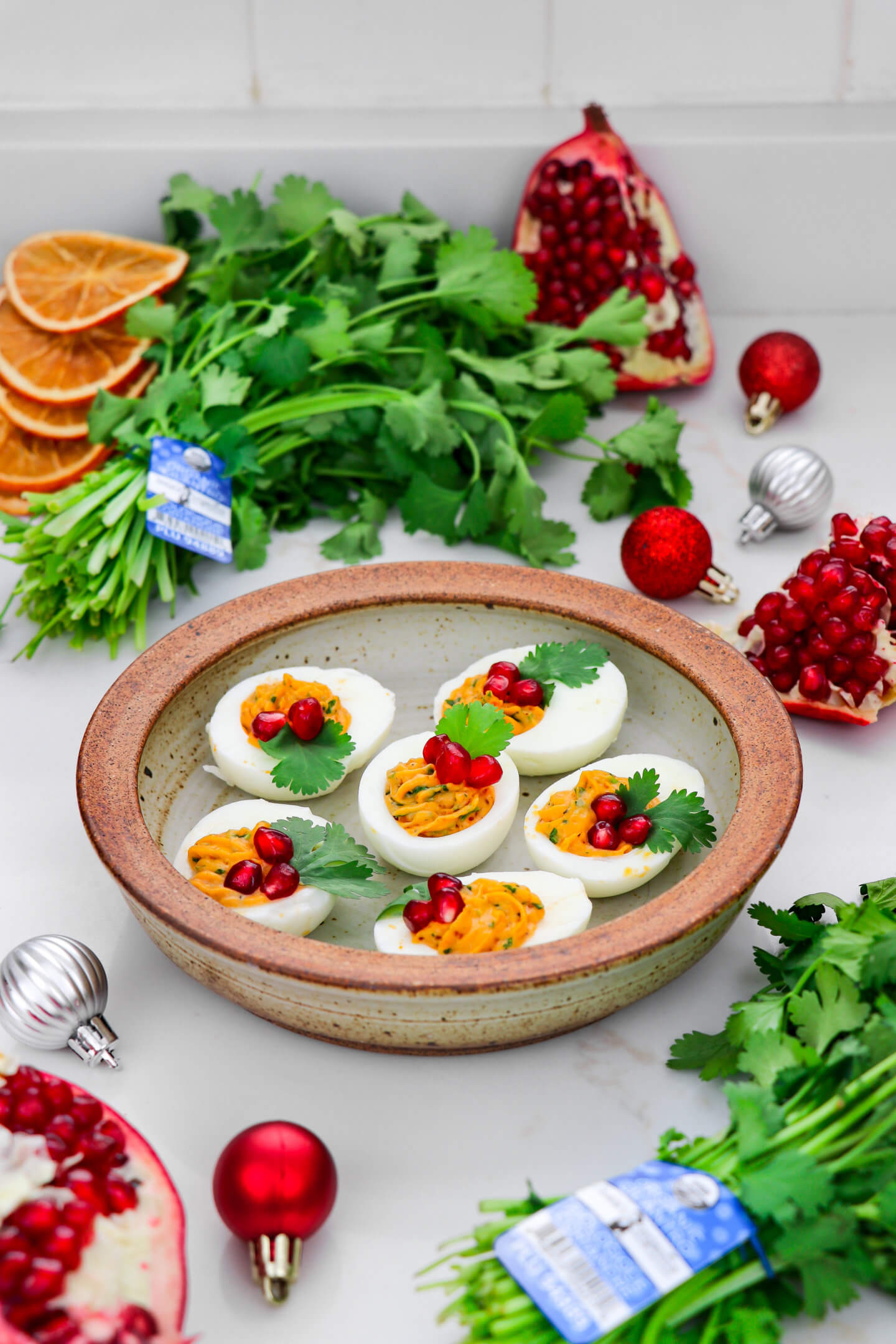 Christmas Holly Cilantro Deviled Eggs