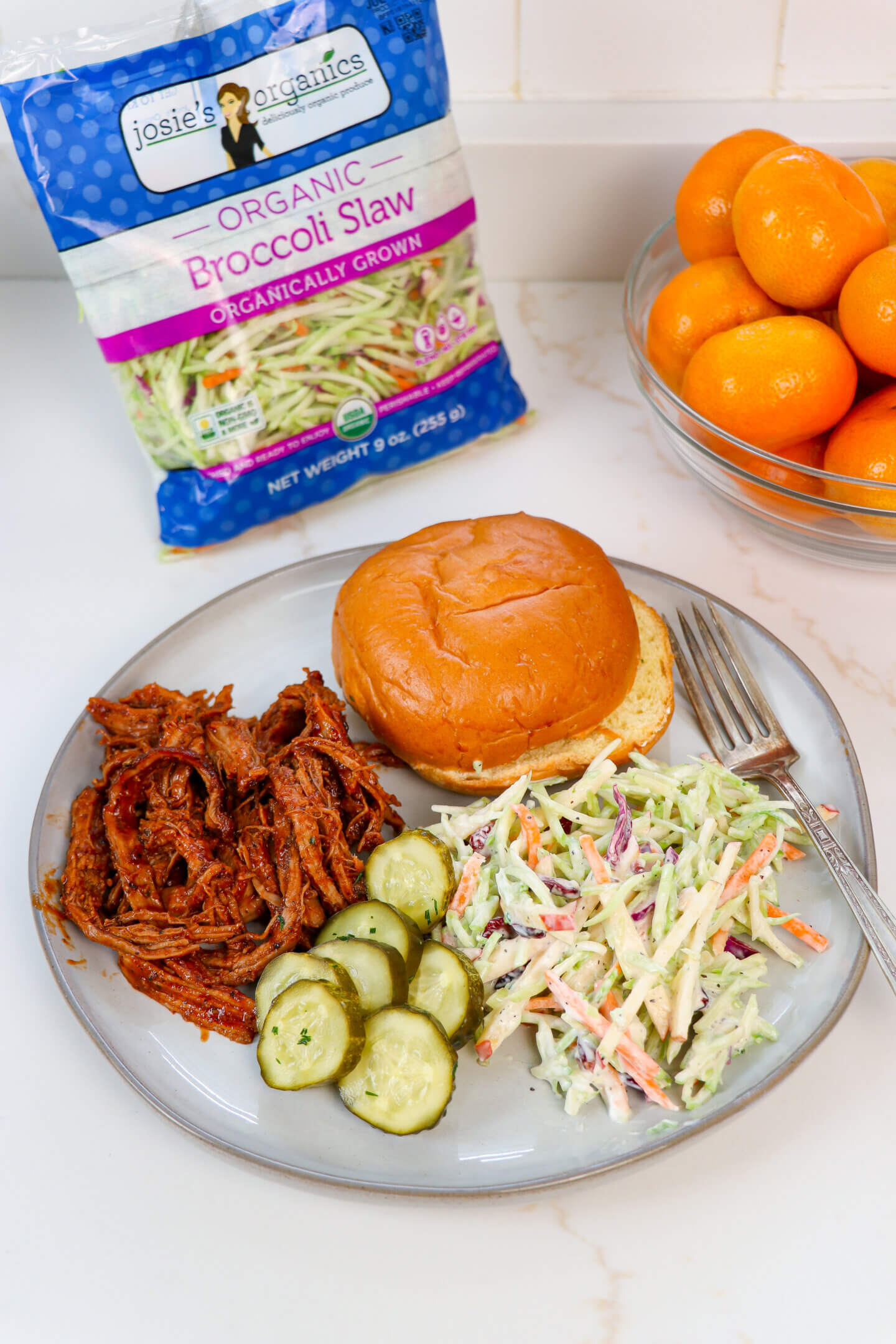 BBQ Pulled Pork Plate with Broccoli Slaw