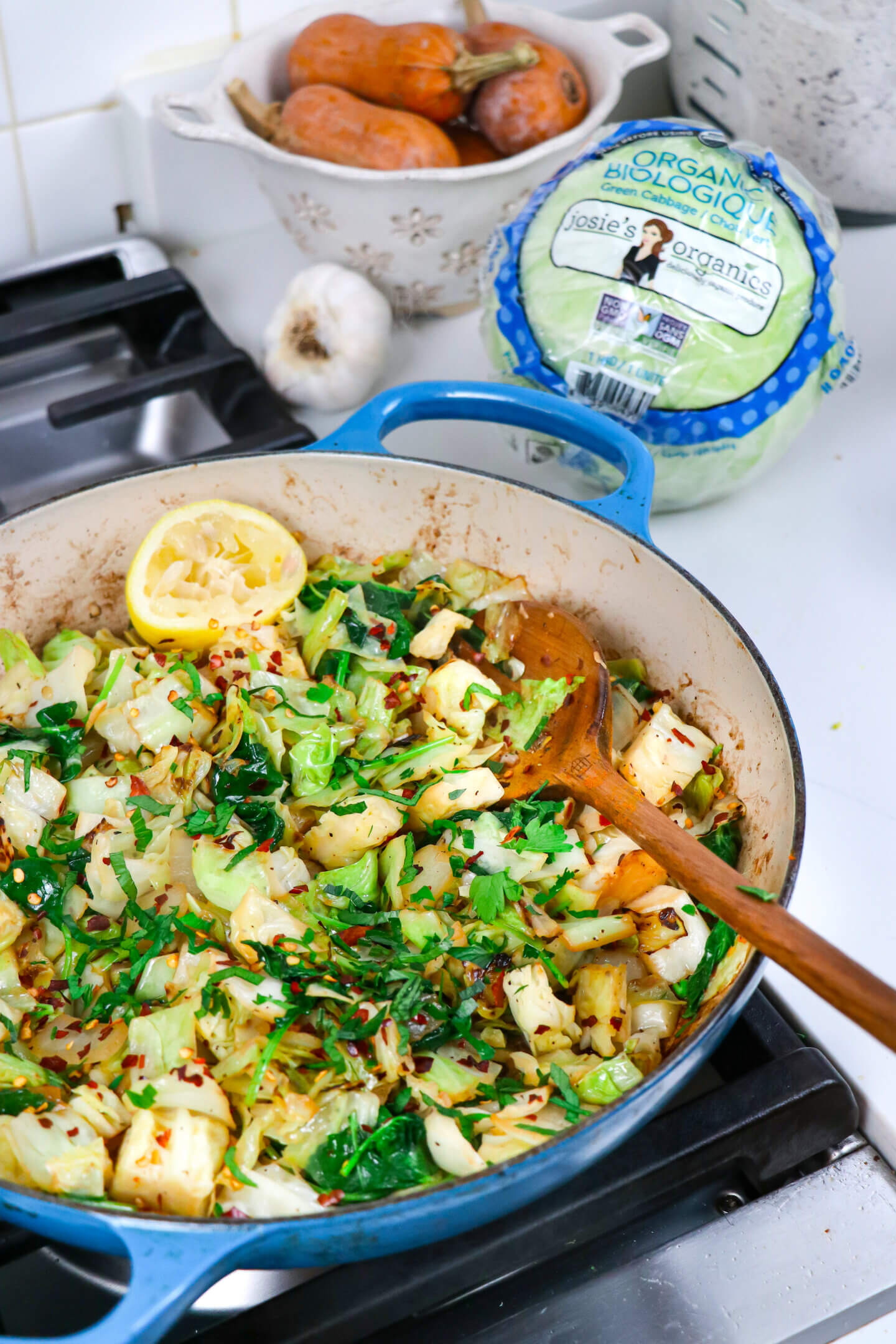 Garlic Cabbage Kale Skillet