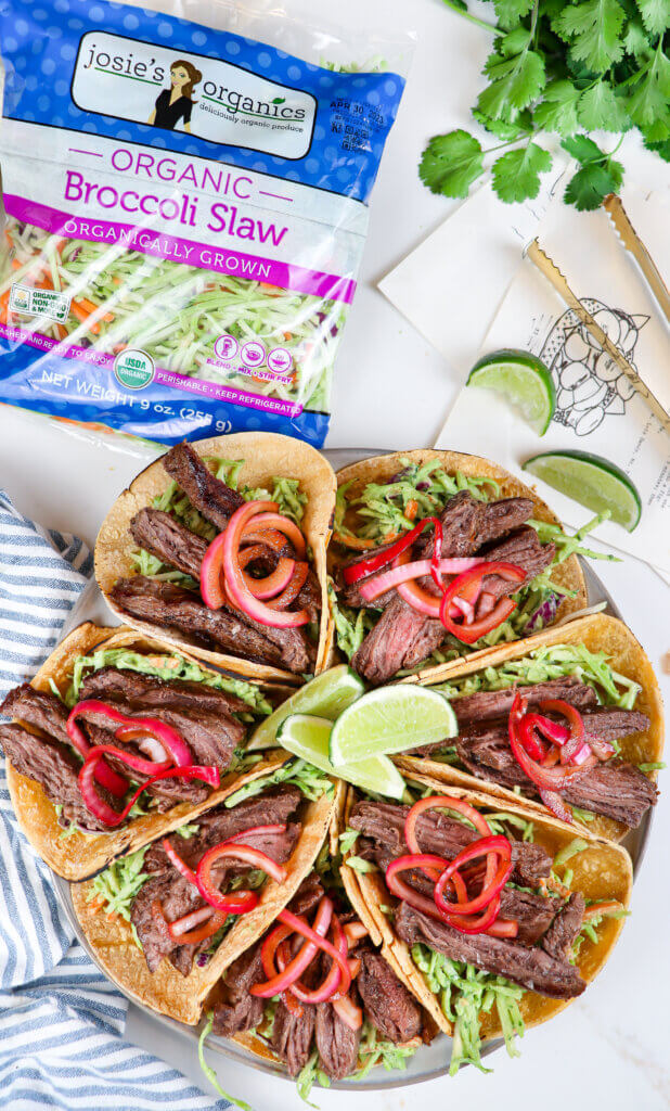 Steak Tacos with Creamy Avocado Broccoli Slaw
